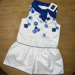 NWT Jamie and Jack Sleeveless Toddler Girl Floral Dress with Blue Bow Collar 2T